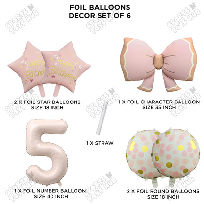 Pastel Matte Pink Color Bow Pack Of 6 Foil Balloon Set