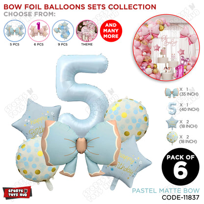 Pastel Matte Blue Color Bow Pack Of 6 Foil Balloon Set