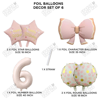 Pastel Matte Pink Color Bow Pack Of 6 Foil Balloon Set
