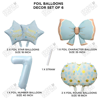 Pastel Matte Blue Color Bow Pack Of 6 Foil Balloon Set