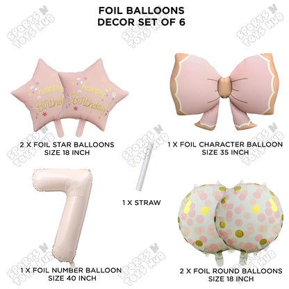 Pastel Matte Pink Color Bow Pack Of 6 Foil Balloon Set