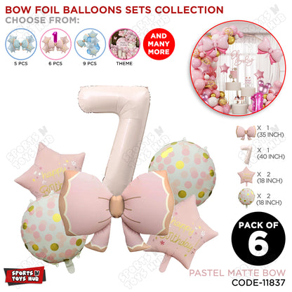 Pastel Matte Pink Color Bow Pack Of 6 Foil Balloon Set
