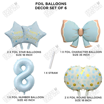 Pastel Matte Blue Color Bow Pack Of 6 Foil Balloon Set