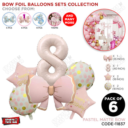 Pastel Matte Pink Color Bow Pack Of 6 Foil Balloon Set