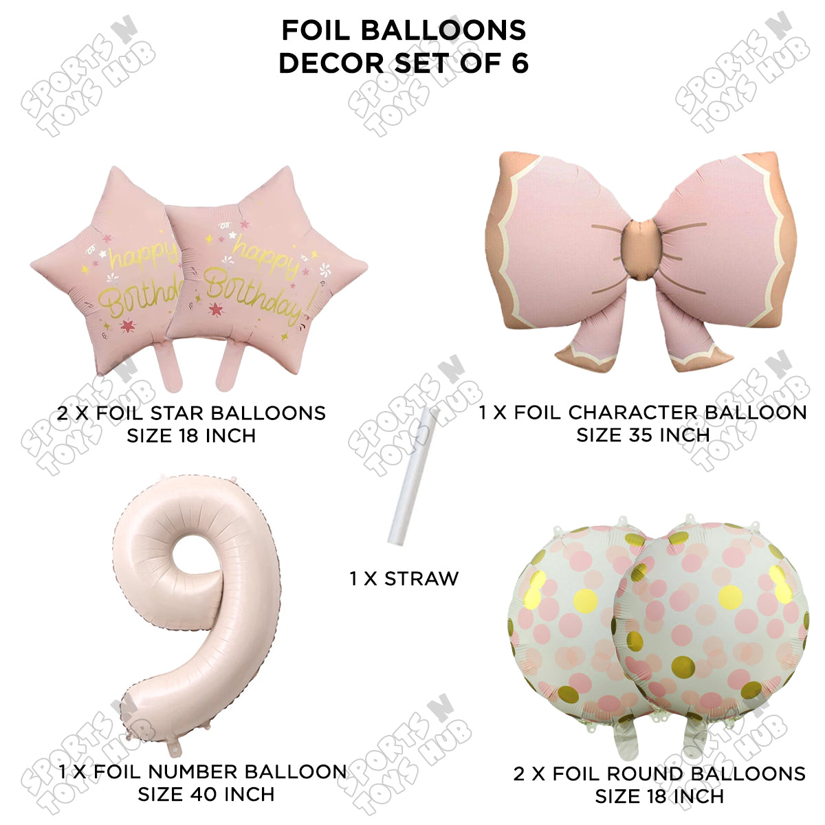 Pastel Matte Pink Color Bow Pack Of 6 Foil Balloon Set
