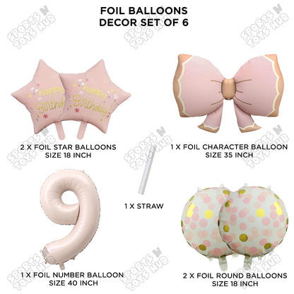 Pastel Matte Pink Color Bow Pack Of 6 Foil Balloon Set