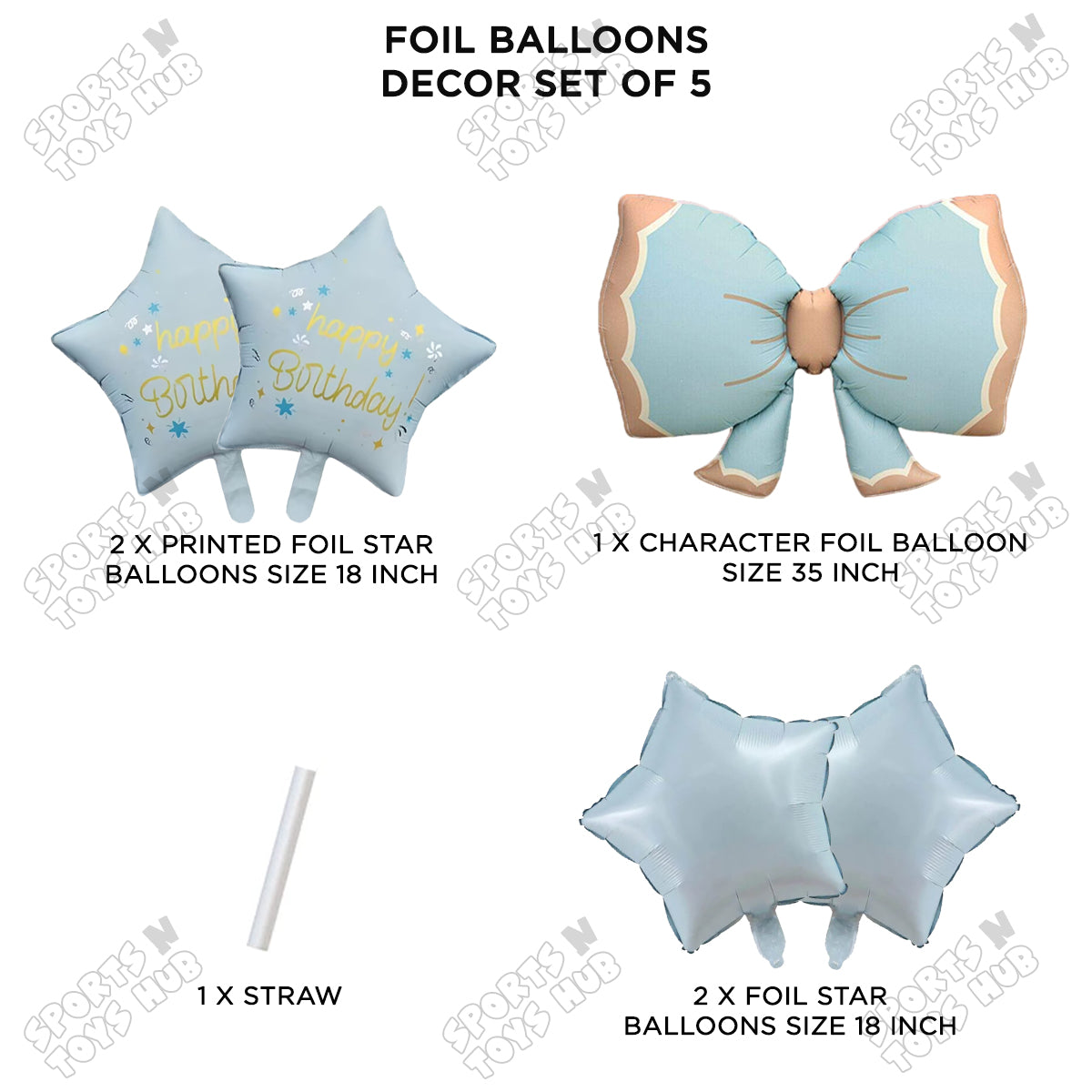Pastel Matte Bow Pack Of 5 Foil Balloon Set