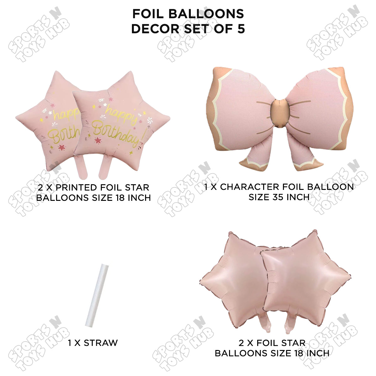 Pastel Matte Bow Pack Of 5 Foil Balloon Set