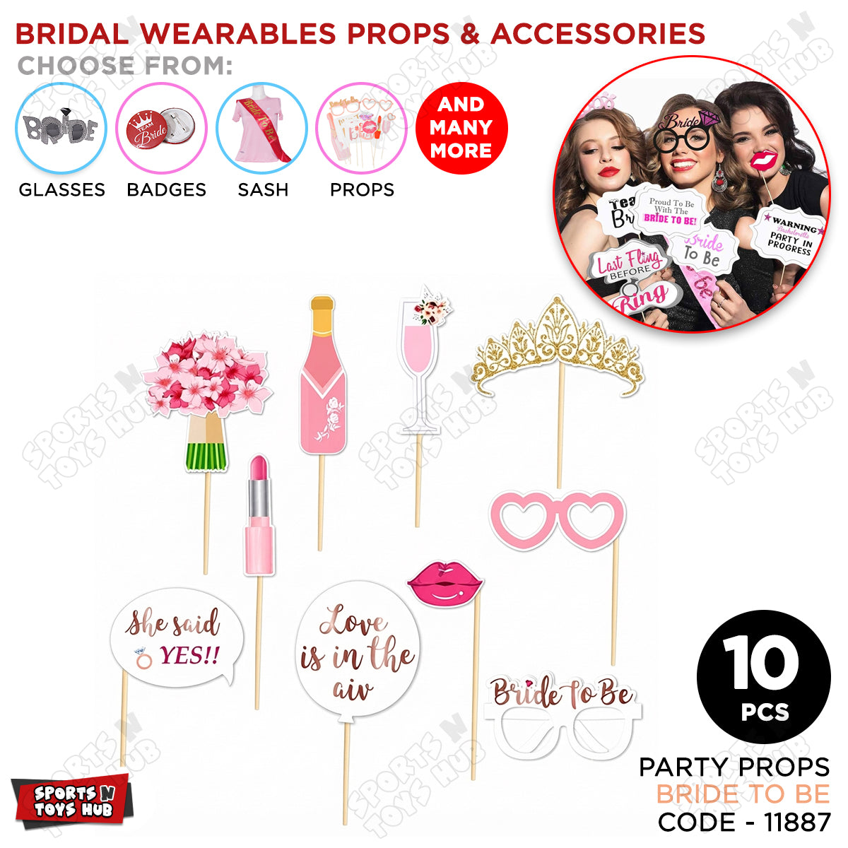 Team Bride Photo Props - 10 Pcs