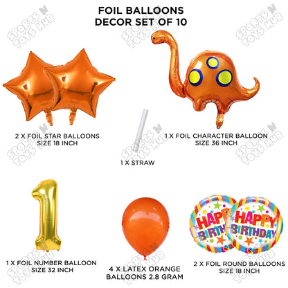 Bronto-Saurus Foil Balloon Pack Of 10 Set With 32 Inch Foil Number Balloons