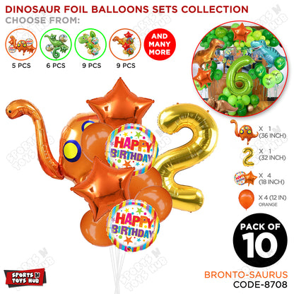 Bronto-Saurus Foil Balloon Pack Of 10 Set With 32 Inch Foil Number Balloons