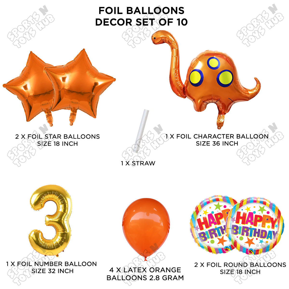 Bronto-Saurus Foil Balloon Pack Of 10 Set With 32 Inch Foil Number Balloons