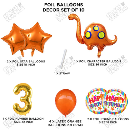Bronto-Saurus Foil Balloon Pack Of 10 Set With 32 Inch Foil Number Balloons