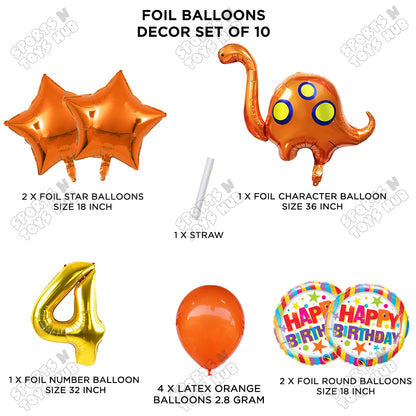 Bronto-Saurus Foil Balloon Pack Of 10 Set With 32 Inch Foil Number Balloons