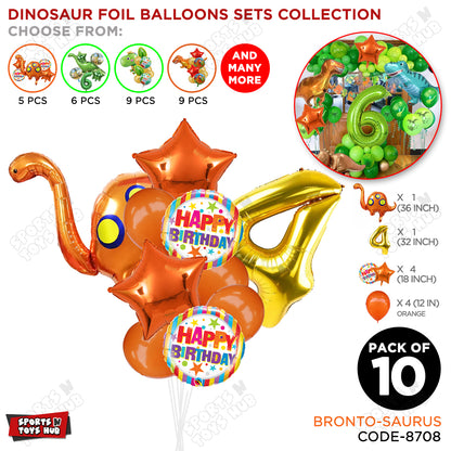 Bronto-Saurus Foil Balloon Pack Of 10 Set With 32 Inch Foil Number Balloons