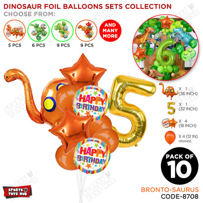 Bronto-Saurus Foil Balloon Pack Of 10 Set With 32 Inch Foil Number Balloons