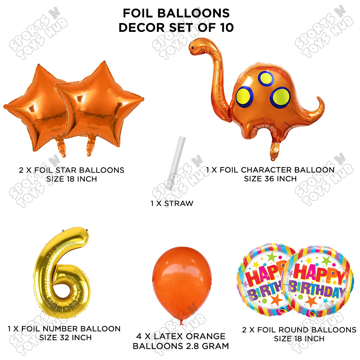 Bronto-Saurus Foil Balloon Pack Of 10 Set With 32 Inch Foil Number Balloons