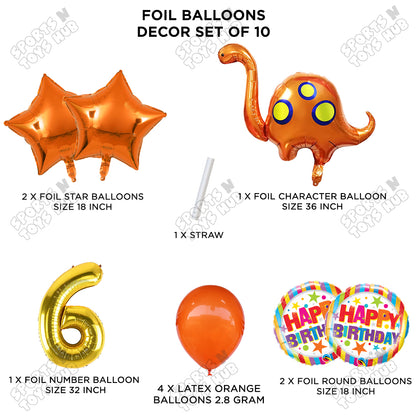 Bronto-Saurus Foil Balloon Pack Of 10 Set With 32 Inch Foil Number Balloons