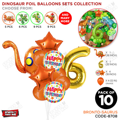 Bronto-Saurus Foil Balloon Pack Of 10 Set With 32 Inch Foil Number Balloons