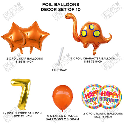 Bronto-Saurus Foil Balloon Pack Of 10 Set With 32 Inch Foil Number Balloons