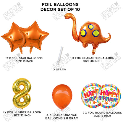 Bronto-Saurus Foil Balloon Pack Of 10 Set With 32 Inch Foil Number Balloons