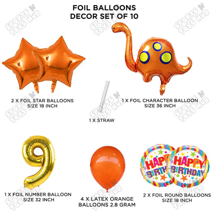 Bronto-Saurus Foil Balloon Pack Of 10 Set With 32 Inch Foil Number Balloons
