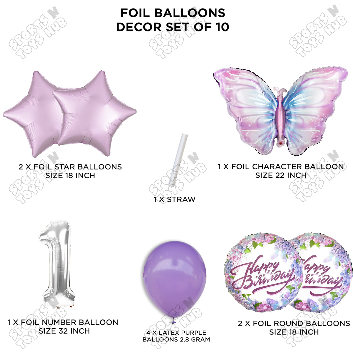 Butterfly Pack Of 10 Foil Balloon Set