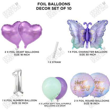 Gradient Blue & Purple Butterfly Pack Of 10 Foil Balloon Set