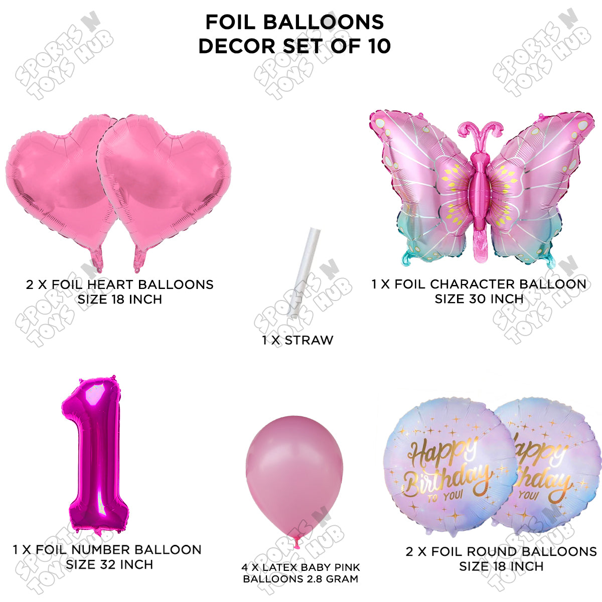 Gradient Blue & Pink Butterfly Pack Of 10 Foil Balloon Set