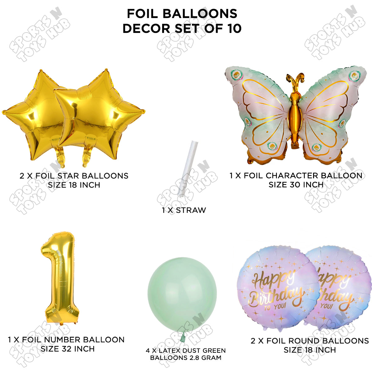 Butterfly Wing Pattern Pack Of 10 Foil Balloon Set