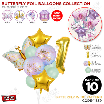 Butterfly Wing Pattern Pack Of 10 Foil Balloon Set
