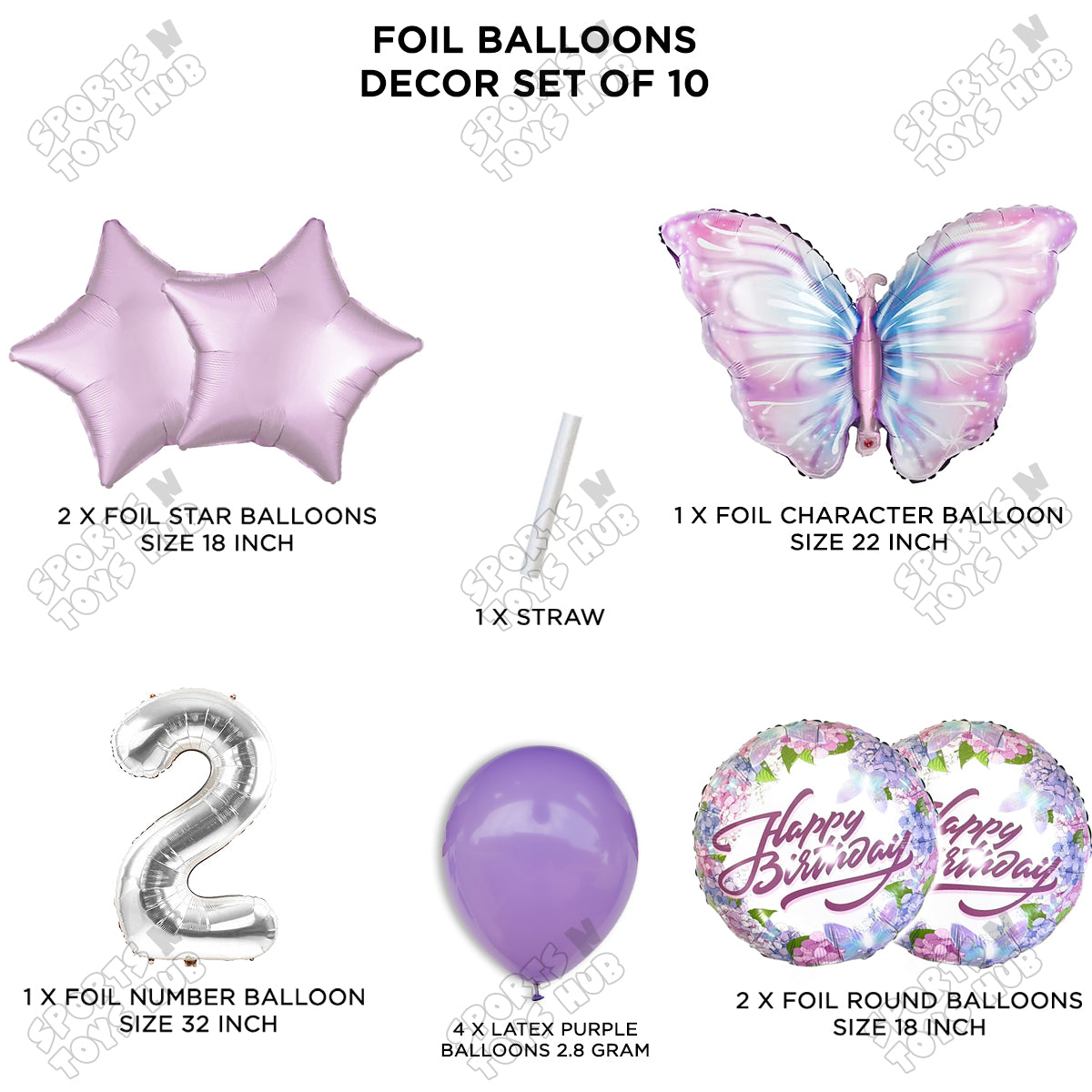Butterfly Pack Of 10 Foil Balloon Set