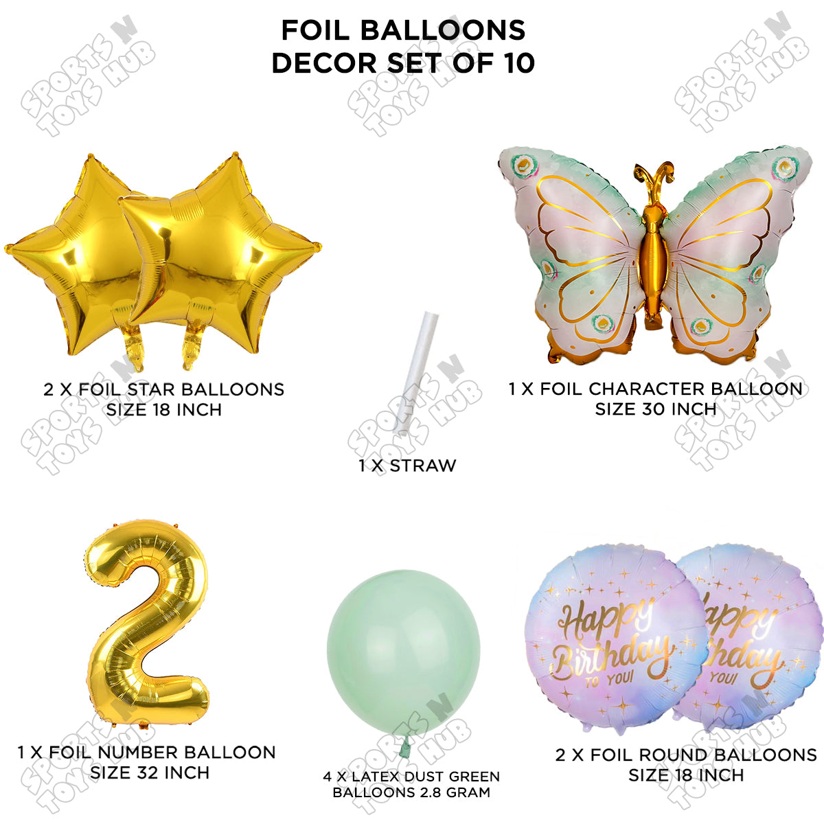 Butterfly Wing Pattern Pack Of 10 Foil Balloon Set