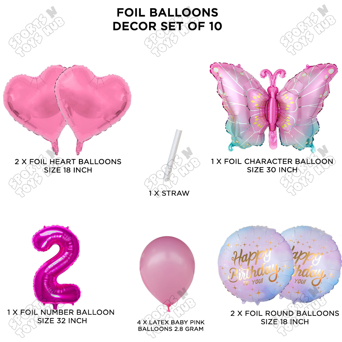 Gradient Blue & Pink Butterfly Pack Of 10 Foil Balloon Set