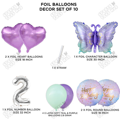 Gradient Blue & Purple Butterfly Pack Of 10 Foil Balloon Set