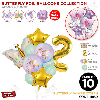Butterfly Wing Pattern Pack Of 10 Foil Balloon Set