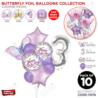 Butterfly Pack Of 10 Foil Balloon Set