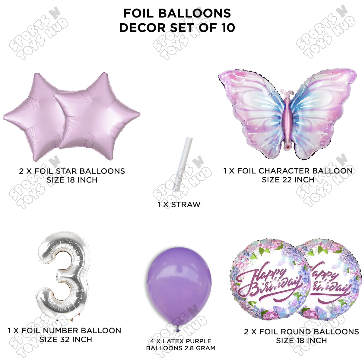 Butterfly Pack Of 10 Foil Balloon Set