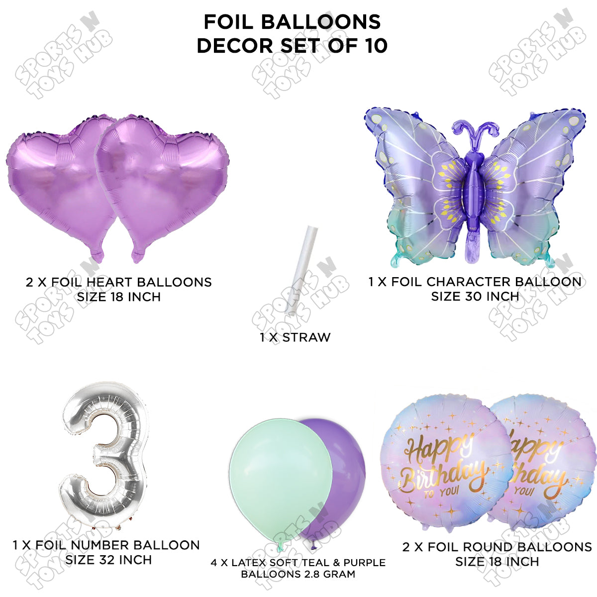 Gradient Blue & Purple Butterfly Pack Of 10 Foil Balloon Set