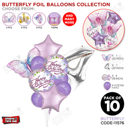 Butterfly Pack Of 10 Foil Balloon Set