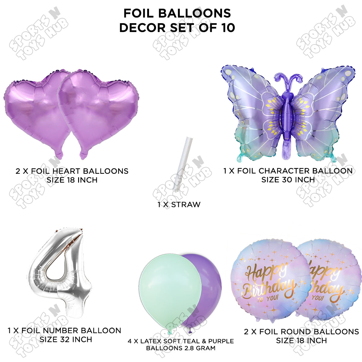 Gradient Blue & Purple Butterfly Pack Of 10 Foil Balloon Set