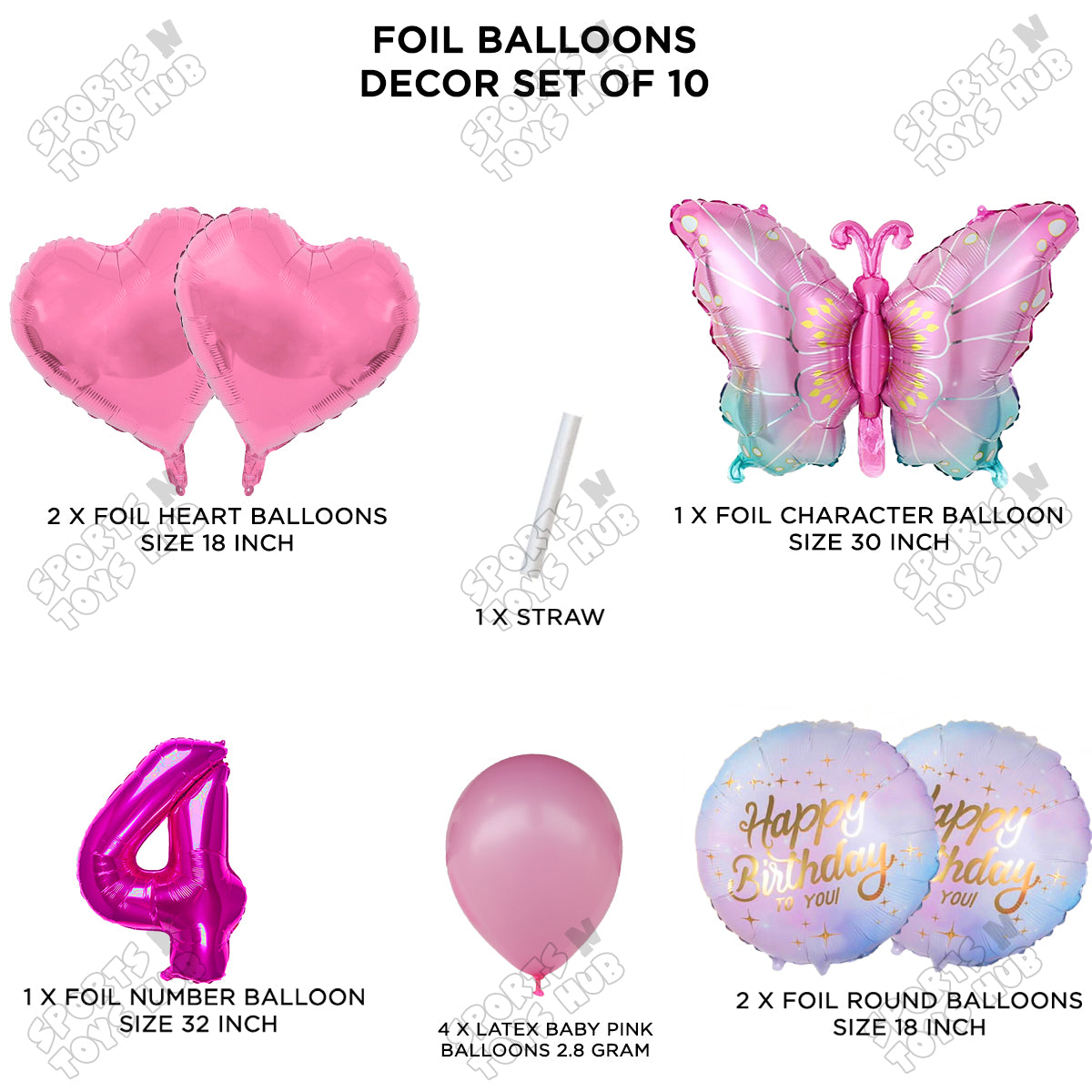 Gradient Blue & Pink Butterfly Pack Of 10 Foil Balloon Set
