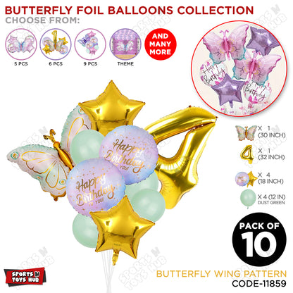 Butterfly Wing Pattern Pack Of 10 Foil Balloon Set