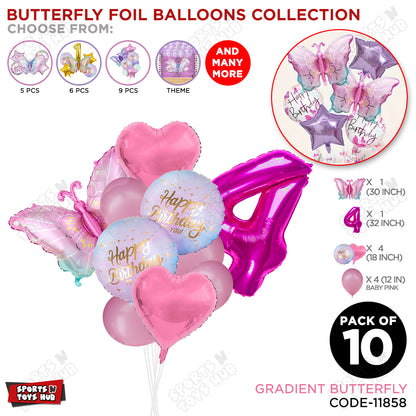 Gradient Blue & Pink Butterfly Pack Of 10 Foil Balloon Set
