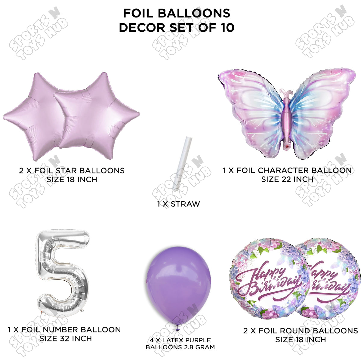Butterfly Pack Of 10 Foil Balloon Set
