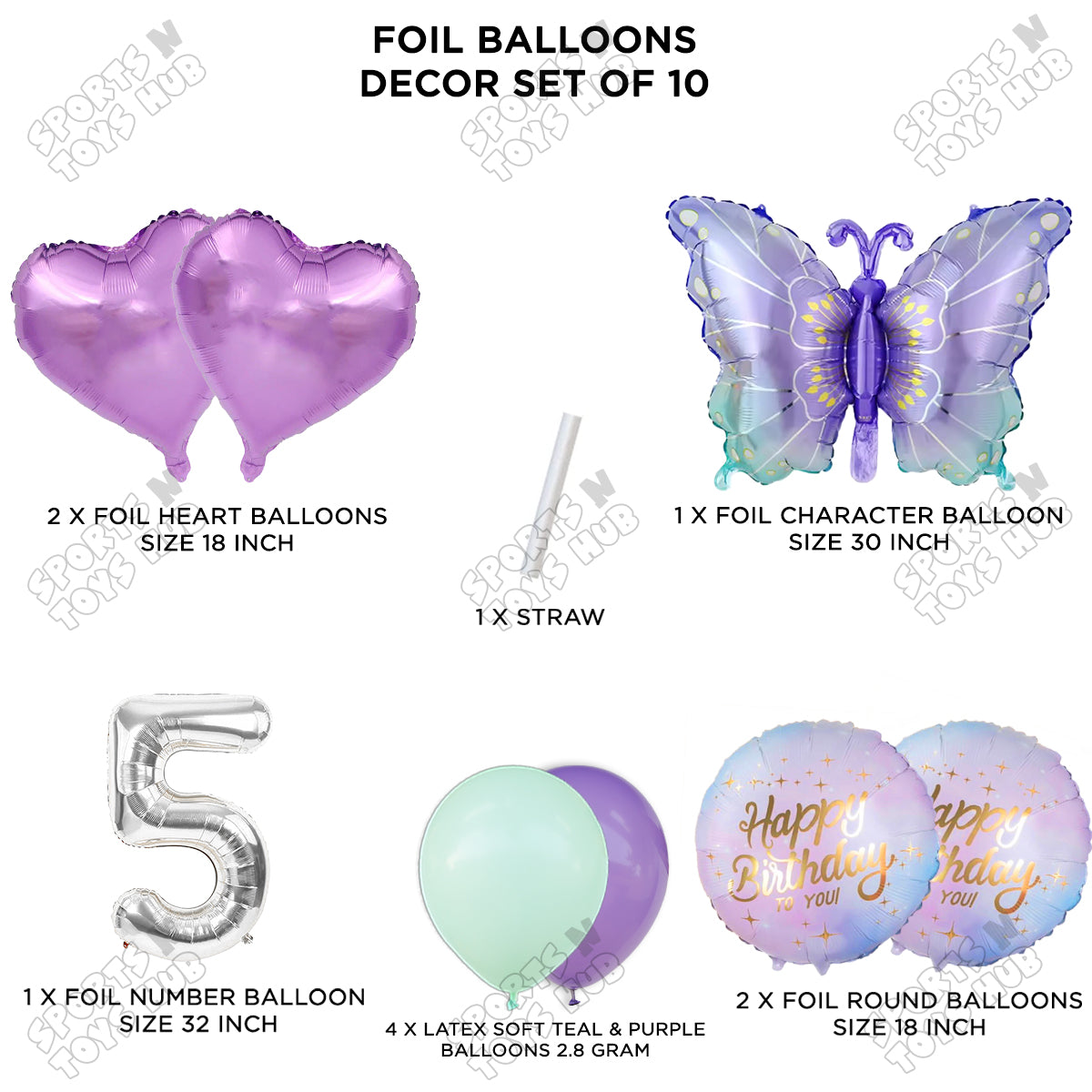 Gradient Blue & Purple Butterfly Pack Of 10 Foil Balloon Set
