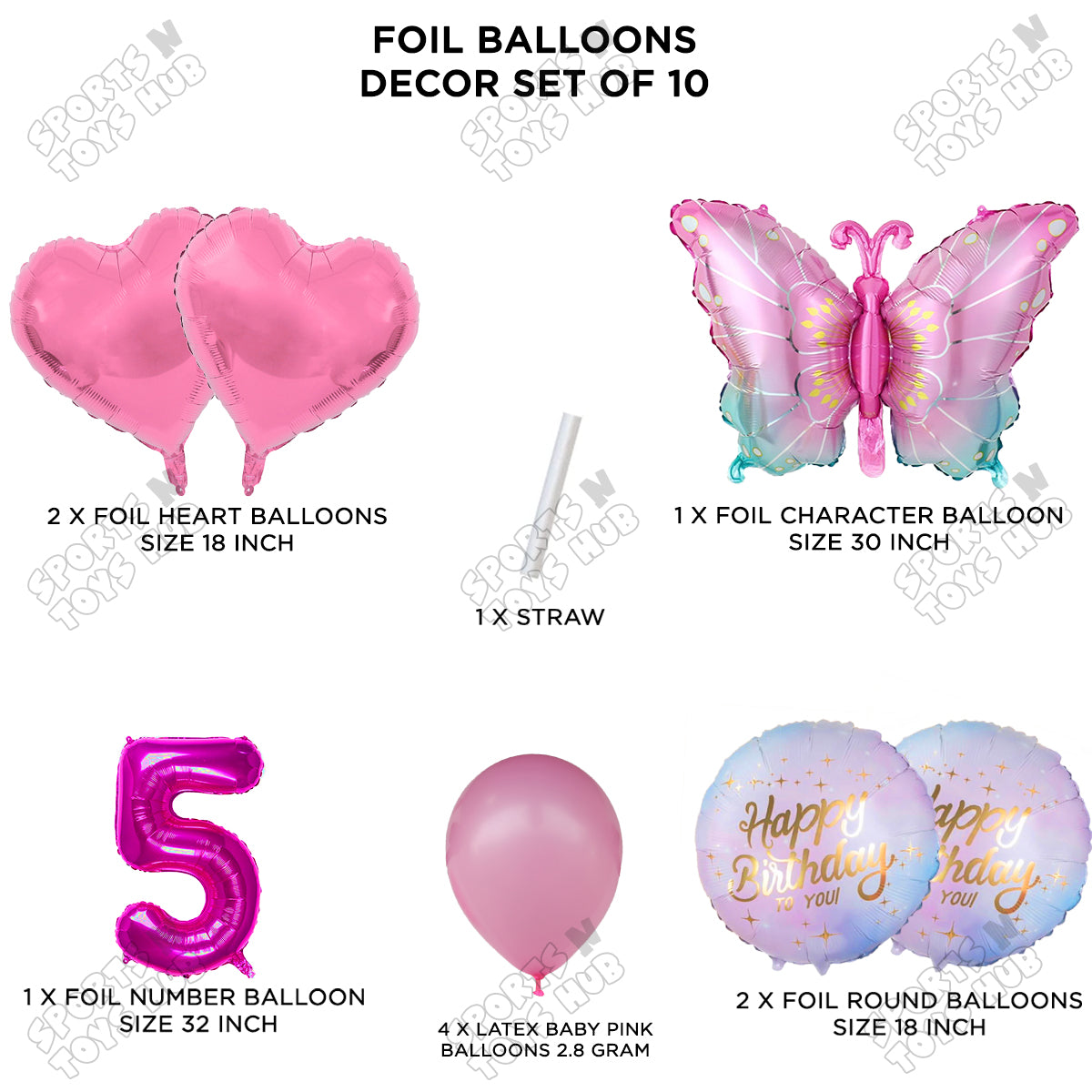 Gradient Blue & Pink Butterfly Pack Of 10 Foil Balloon Set