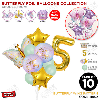 Butterfly Wing Pattern Pack Of 10 Foil Balloon Set