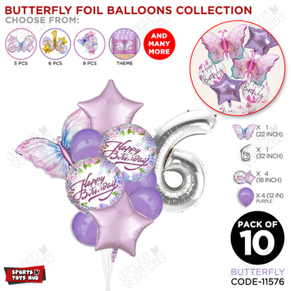 Butterfly Pack Of 10 Foil Balloon Set