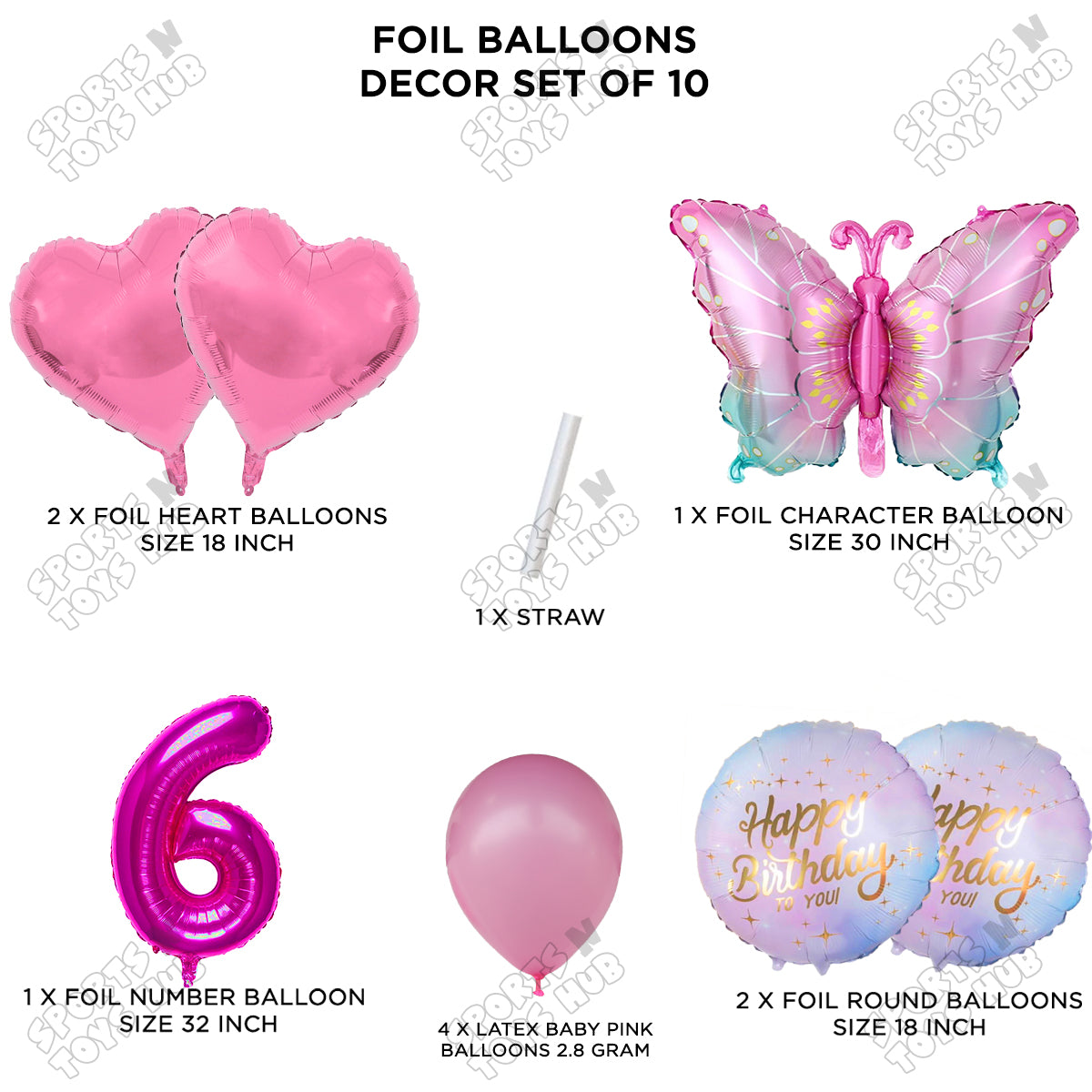 Gradient Blue & Pink Butterfly Pack Of 10 Foil Balloon Set